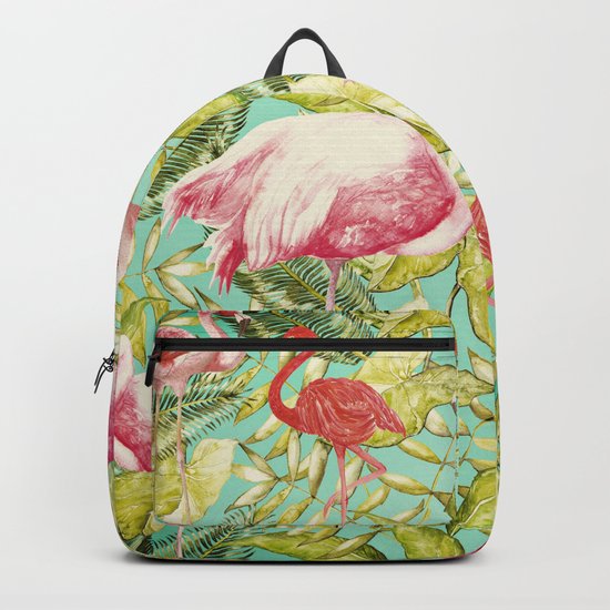 Aloha- Tropical Flamingo Bird and Palm Leaves Garden by #UtArt Backpack