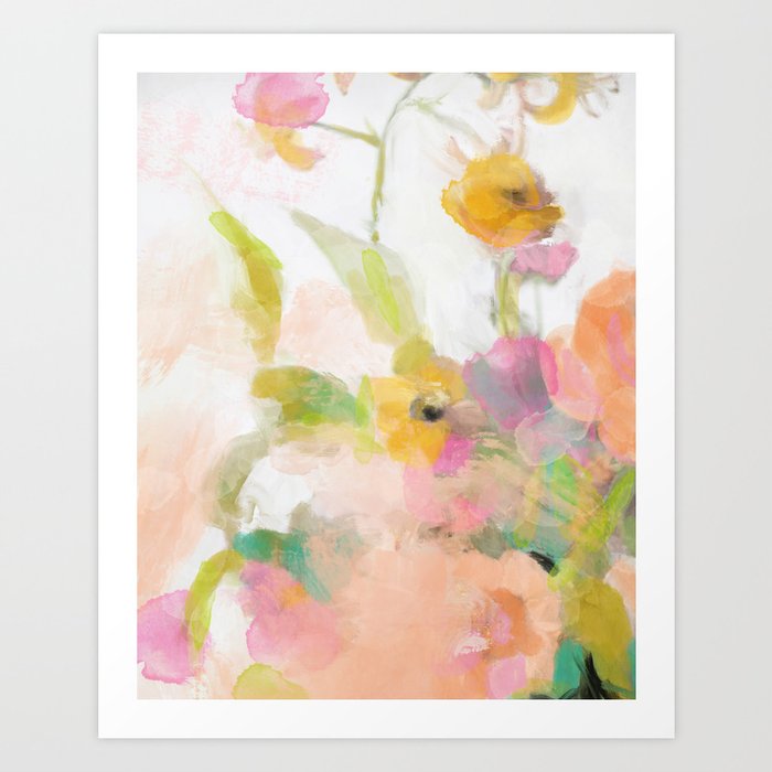 pink spring summer floral abstract Art Print