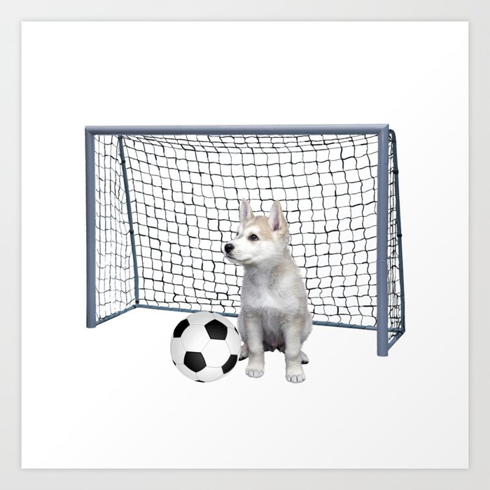 Husky Puppy Dog - soccer goal Art Print