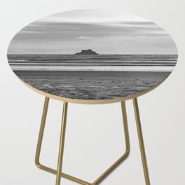Sea Stack Beach Sunset | Oregon Coast Black and White Travel Photography Side Table
