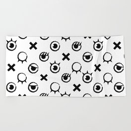 Tic-tac-toe eye expressions Beach Towel