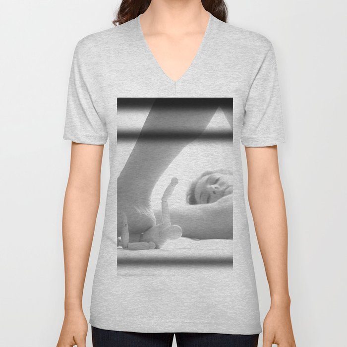 Mansplaining again; I'm your puppet; man under a woman's heel, female black and white photograph - photography - photographs V Neck T Shirt