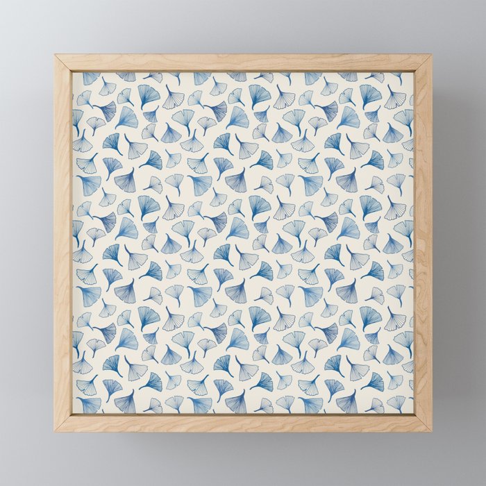 Ginko leaves blue Framed Mini Art Print