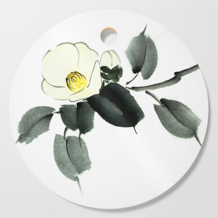 White camellia sumi ink and japanese watercolor painting Cutting Board