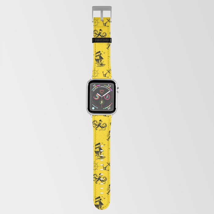 Yellow And Blue Silhouettes Of Vintage Nautical Pattern Apple Watch Band
