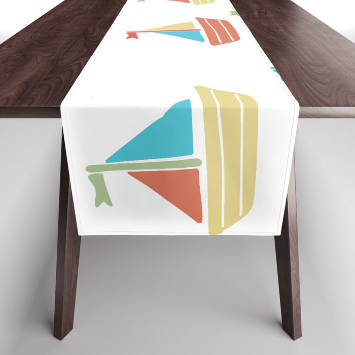 Cute colorful retro sailboats Table Runner