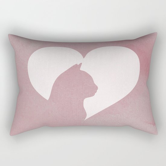 Watercolor Cat Heart Rectangular Pillow