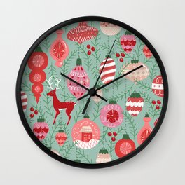 Mid-Century Ornaments in Red and Mint Wall Clock