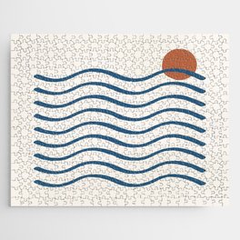 Sunset Sea Lines | Blue and Orange Ocean Waves Jigsaw Puzzle