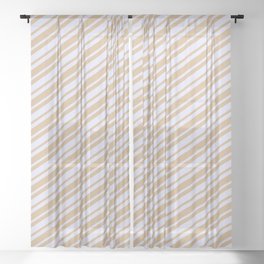 [ Thumbnail: Tan & Lavender Colored Lined/Striped Pattern Sheer Curtain ]