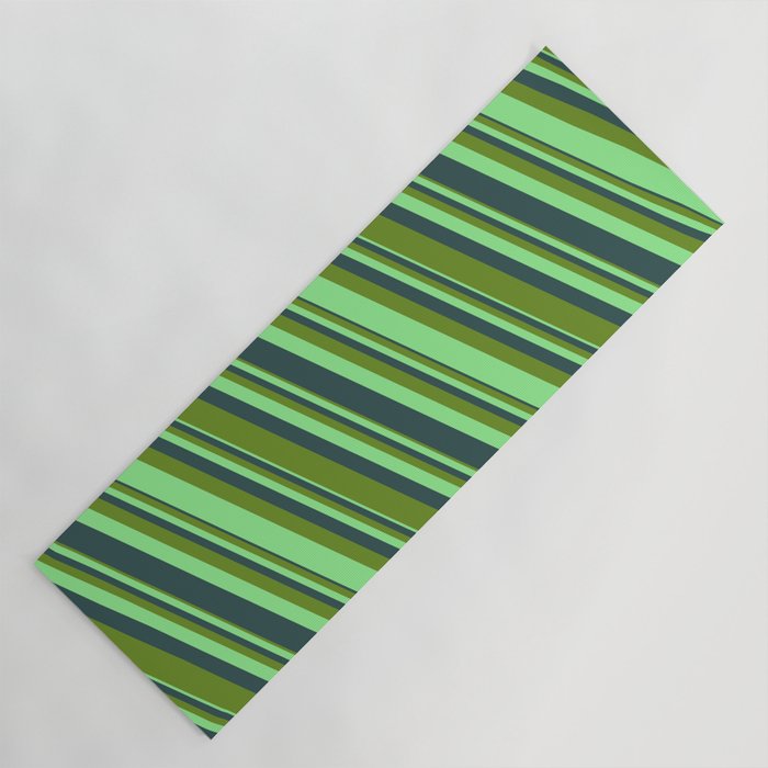 Dark Slate Gray, Green & Light Green Colored Lined/Striped Pattern Yoga Mat