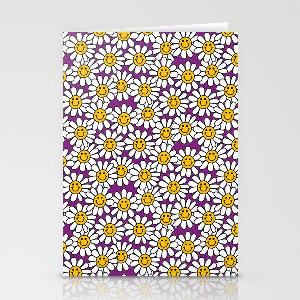 Purple Smiley Daisy Flower Pattern Stationery Cards