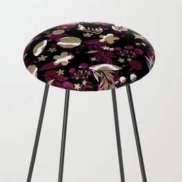 Modern Abstract Fuchsia Pink Black Gold Floral Counter Stool