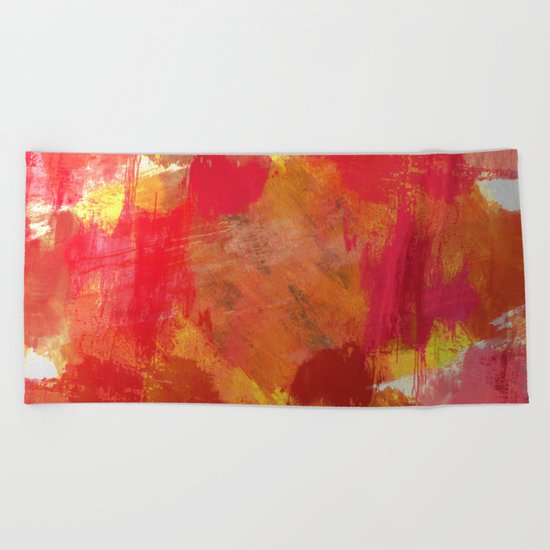 Fight Fire With Fire - Textured Metallic Abstract in red, white, black, orange and yellow Beach Towel