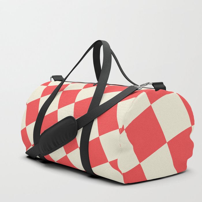 Abstract Warped Checkerboard pattern - Tart Orange and Beige Duffle Bag