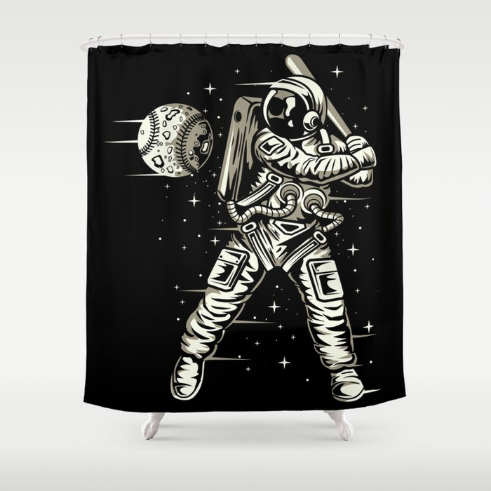 Space Baseball Astronaut Shower Curtain