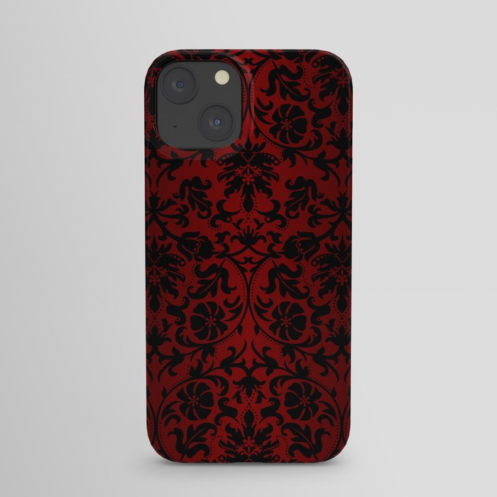 Dark Red and Black Damask iPhone Case