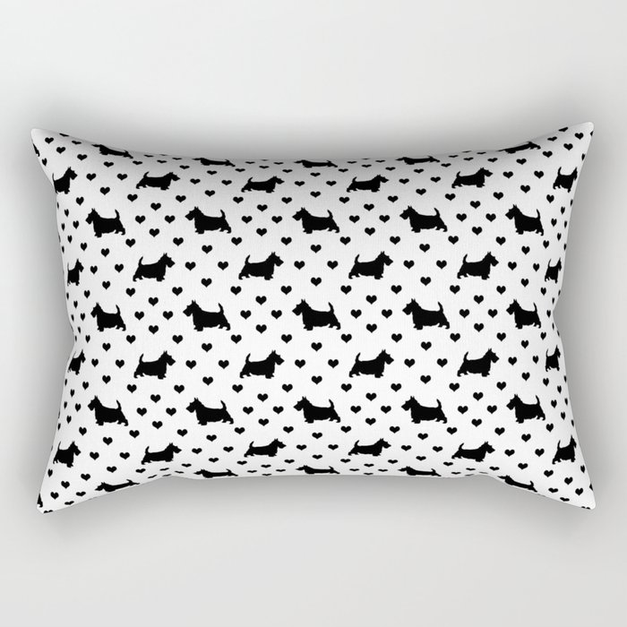 Cute Black Scottish Terriers (Scottie Dogs) & Hearts on White Background Rectangular Pillow