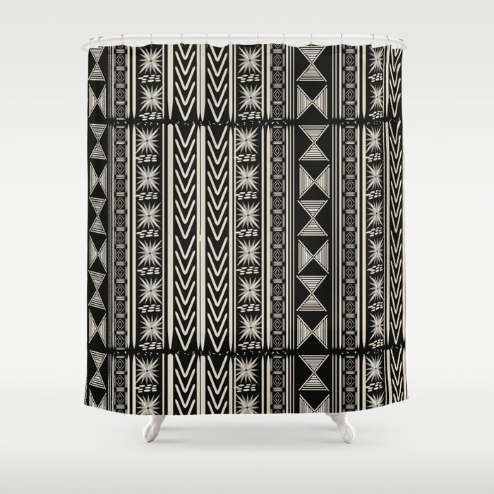 Boho Mud Cloth Black And White Shower Curtain By Roxygart