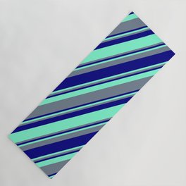 [ Thumbnail: Aquamarine, Slate Gray, and Blue Colored Pattern of Stripes Yoga Mat ]