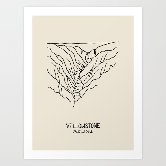 Yellowstone National Park Black on Cream Art Print