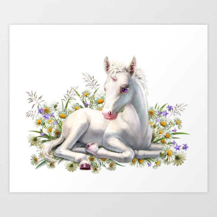 Baby Unicorn Lies In Flowers Art Print By Antracit Society6