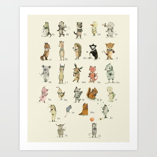 Animal Alphabet, English Art Print