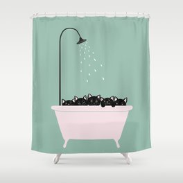 5 Little Black Kittens in Bathtub Shower Curtain