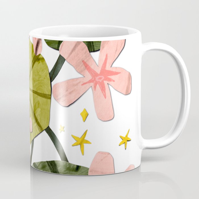 Pink Flower and Green Lotus leaves, texture and Paper Cutout Coffee Mug