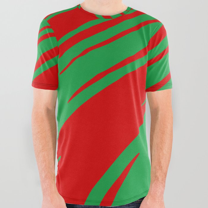 Candy Cane Christmas Red & Green Stripes Abstract Pattern Design All Over  Graphic Tee by Patterns Soup