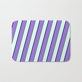 [ Thumbnail: Purple, Dark Olive Green, Light Cyan, and Black Colored Lines Pattern Bath Mat ]
