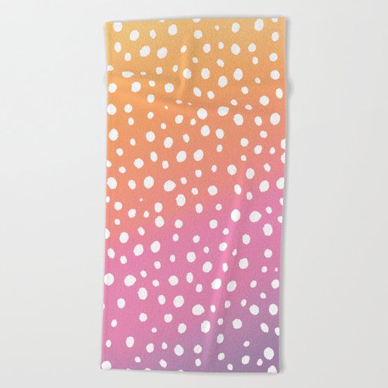 Modern hand drawn polka dots on pink orange sunset watercolor Beach Towel