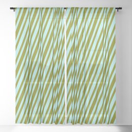 [ Thumbnail: Green & Turquoise Colored Striped/Lined Pattern Sheer Curtain ]