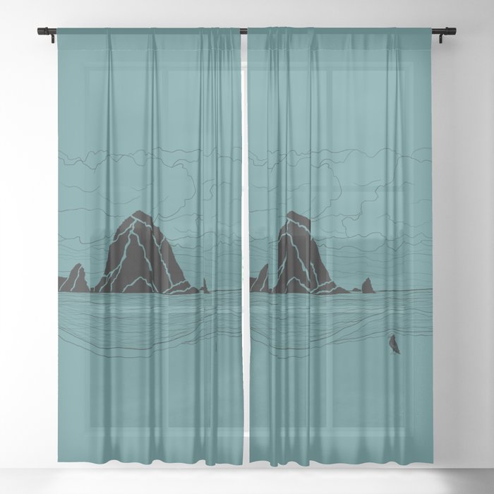 Haystack Humpback on turquoise  Sheer Curtain