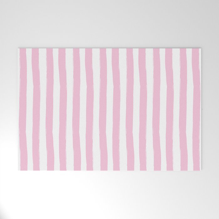 Pink and White Cabana Stripes Palm Beach Preppy Welcome Mat