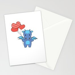 Dragon Cute Animals With Hearts Balloons To Stationery Card