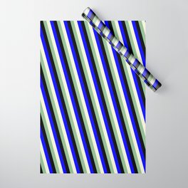 [ Thumbnail: Blue, Beige, Dark Sea Green, and Black Colored Lines/Stripes Pattern Wrapping Paper ]