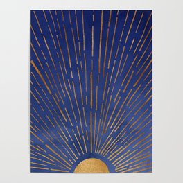 Twilight Blue and Metallic Gold Sunrise Poster