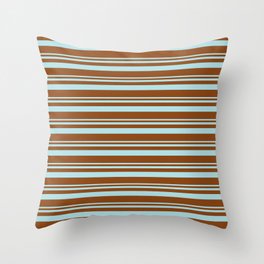 [ Thumbnail: Powder Blue & Brown Colored Striped Pattern Throw Pillow ]