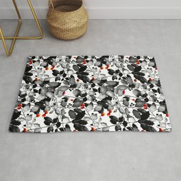 Holly Black & White with Red Berries Rug