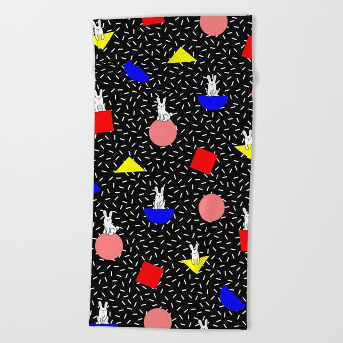 geometric bunny - 80s 90s inspired pattern - memphis milano Beach Towel