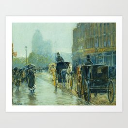 Vintage Childe Hassam 1891 Horse Drawn Cabs in New York Art Print