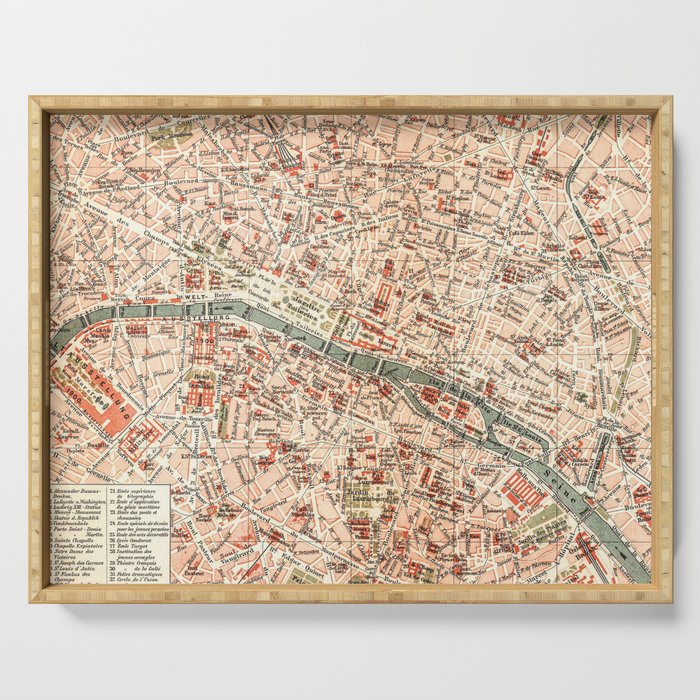 Vintage Map of Paris Serving Tray