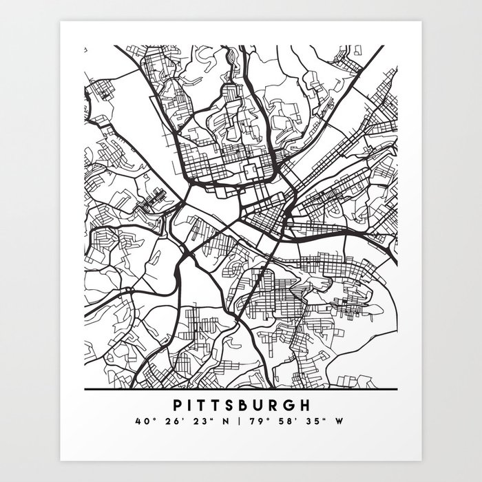 PITTSBURGH PENNSYLVANIA BLACK CITY STREET MAP ART Art Print