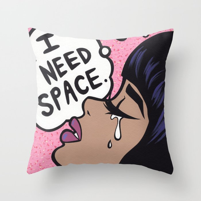 I Need Space. Crying Comic Girl Throw Pillow