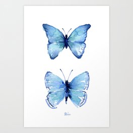 Two Blue Butterflies Watercolor Art Print