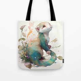 Watercolor peaceful ferret scene Tote Bag