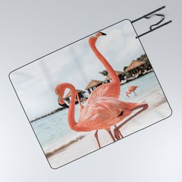 Pink Flamingos On Aruba Island Art Photo | Caribbean Beach Wall Print | Tropical Travel Photography Picnic Blanket