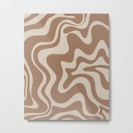 Liquid Swirl Contemporary Abstract Pattern in Chocolate Milk Brown and Beige Metal Print