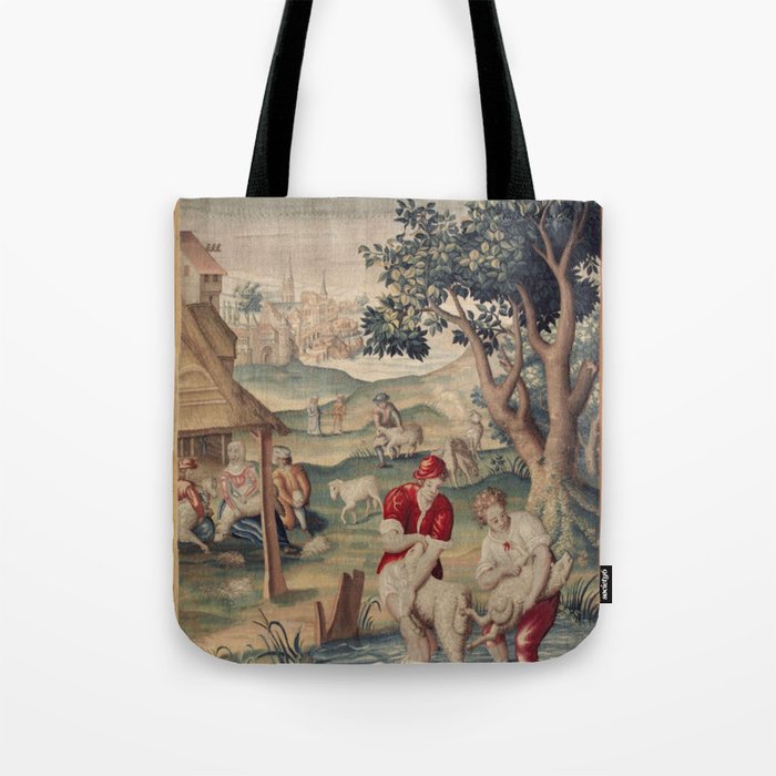 Antique 17th Century Sheep Farming Pastoral Tapestry Tote Bag